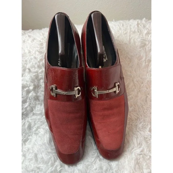 fitted lace wedding dress Authentic Salvatore Ferragamo Calfskin Red Leather Kitten Heel with Bo –  Paris Station Shop
